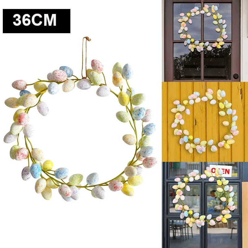 

36cm Easter Egg Wreath Handmade DIY Garden Front Door Wreath Hanging Decoration Holiday Party Decoration Simulation Wreaths