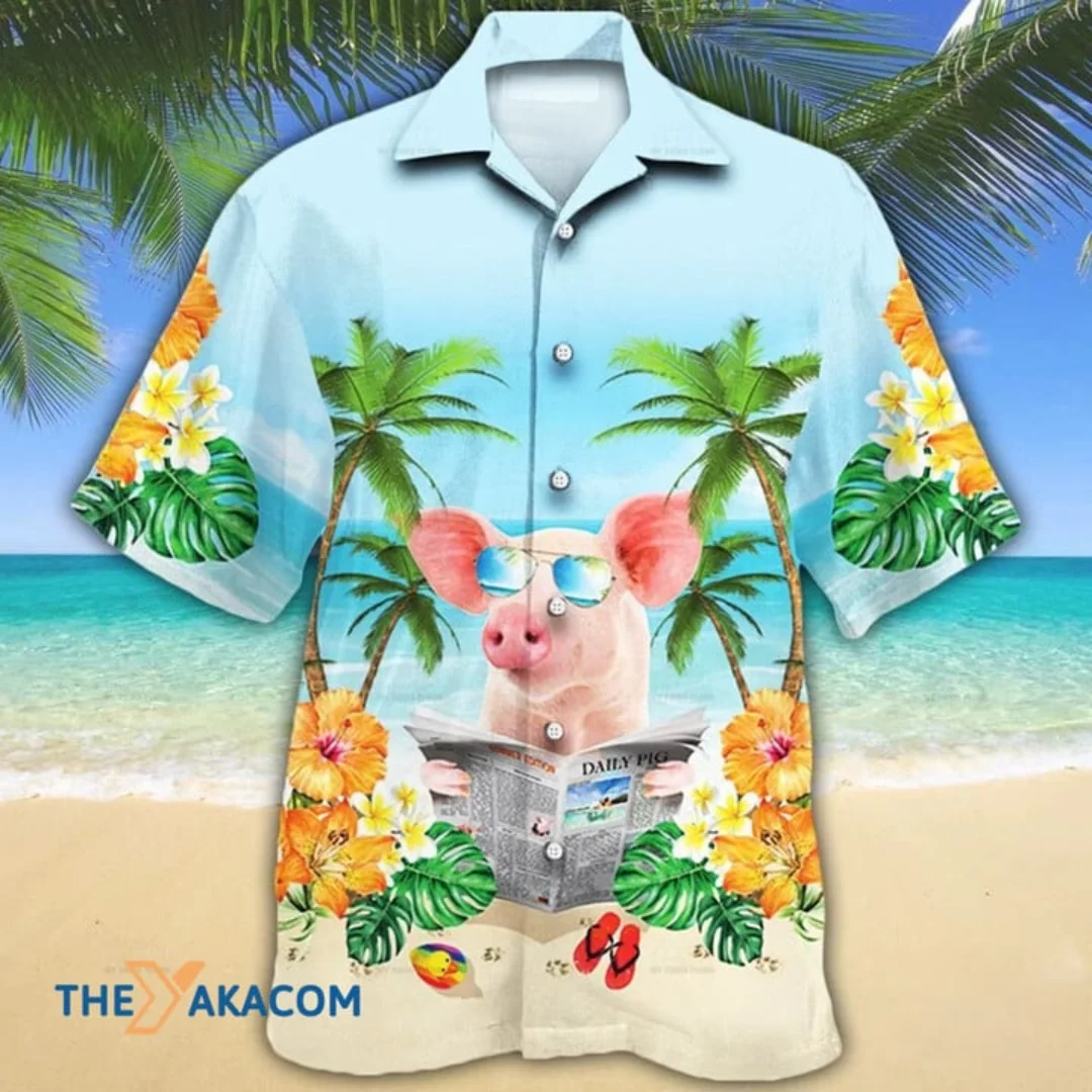 Pink Pig Family On Tropical Pineapple Garden Hawaii Men Hawaiian Shirt 2