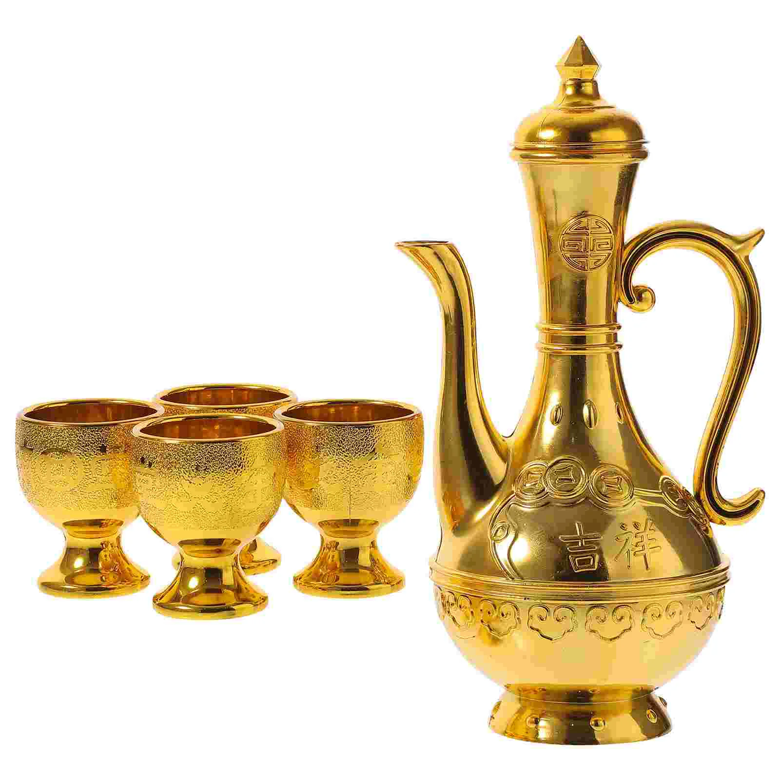 Turkish Tea Cups Set Vintage Gold Trim Jug Exquisite Golden Decanter Glasses Altar Cups Set Holy Water Vintage Cup Wine Kettle