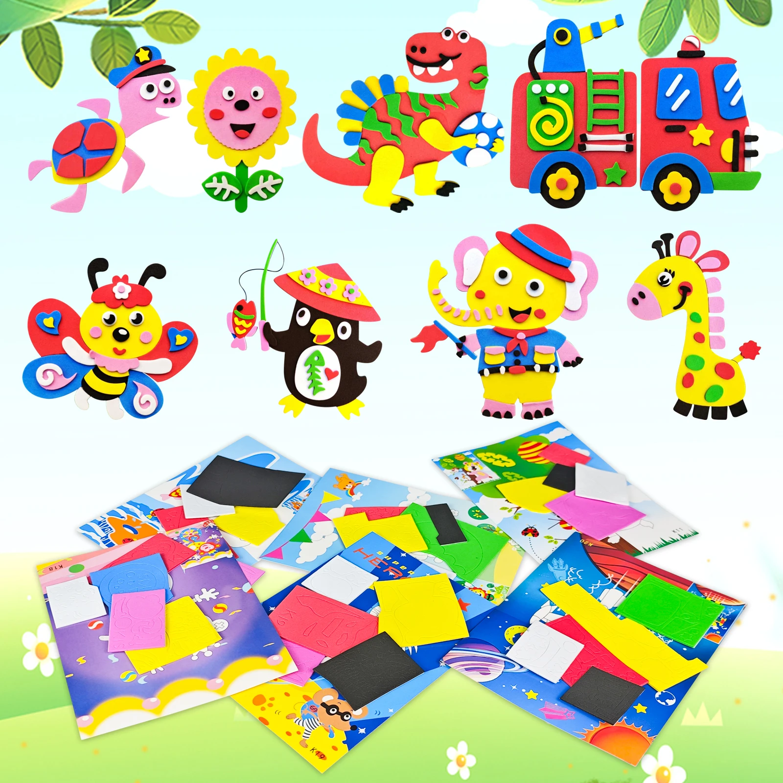 3D EVA Foam Sticker Puzzle DIY Cartoon Animal Educational Toys for Toddlers Kids Art Craft Kits Creative Activity Birthday Gifts 4
