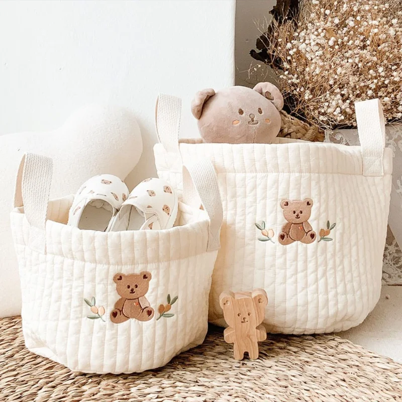 Baby Bags Cute Bear Embroidery Diaper Bag Caddy Nappy Cart Storage Mummy Maternity Bag for Newborn Diapers Toys Organizers - 5