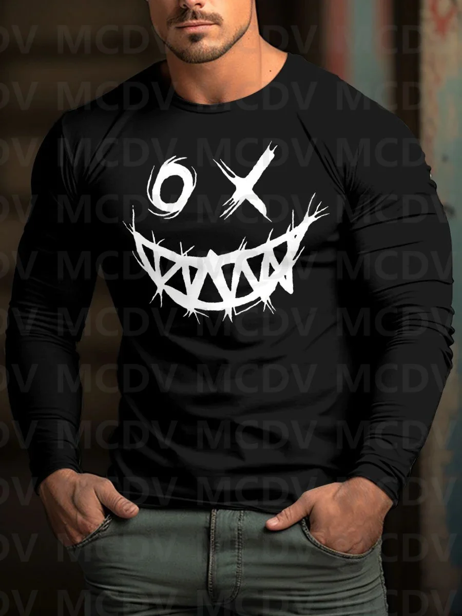

Men's Face Art Fathion Casual Print Long Sleeve T-Shirt Halloween Tops
