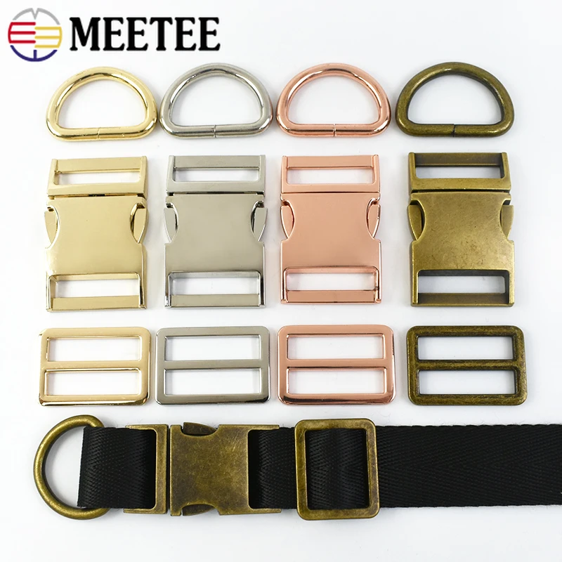 Meetee 금속 버클 사이드 릴리스 버클 트라이 글라이드 슬라이더 조정 걸쇠 D 링 백 스트랩 연결 후크 DIY 액세서리, 15-38mm, 1 세트
