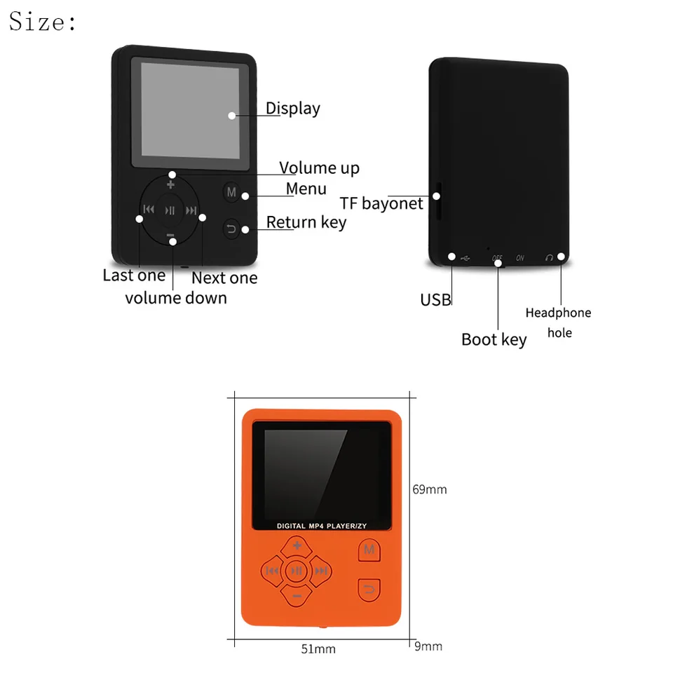 1.8インチLCDスクリーンmp3 mp4音楽プレーヤー,hfi fmラジオ,USB,写真