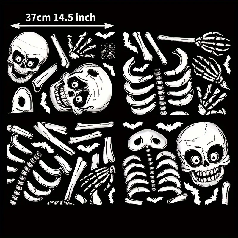 Halloween Window Clings Set, Skull Design Decorations for Windows Glass, Party Supplies, Easy-To-Apply Halloween Accessories 2