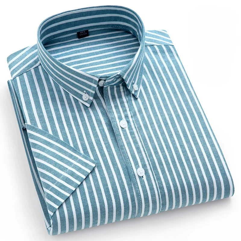 

100% Pure Cotton Short Sleeved Shirt Men's Solid Color Casual Breathable Loose Fitting Oxford Summer Men Shirts Short Sleeve