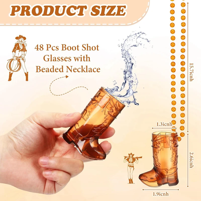 12pcs Cowboy Boot Shot Glasses with Necklace Plastic Cowgirl Shot Cup Wedding Bachelorette Party Supplies Guests Gift Birthday