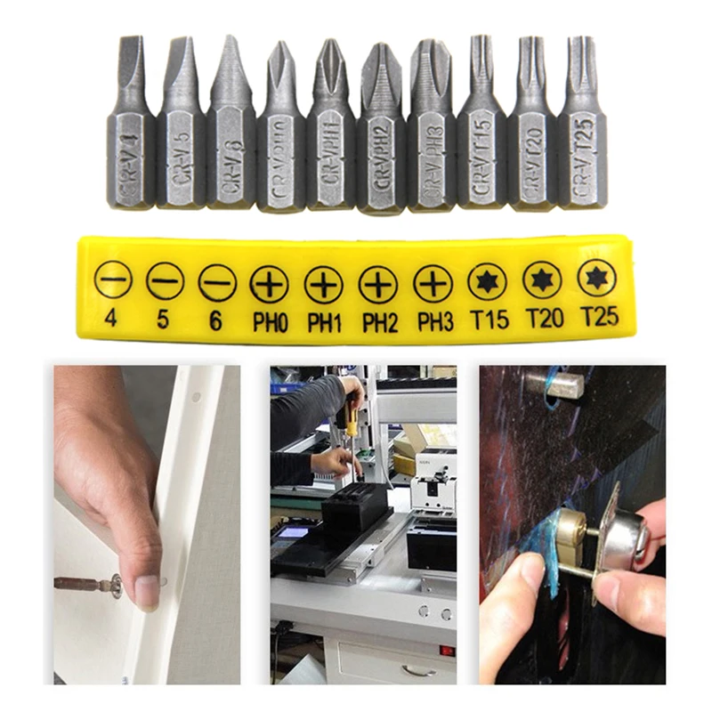 10pc Rubber Strip Cross Screwdriver Head Bit 60mm Conversion Extension Rod Woodworking Power Tool Set Image 2