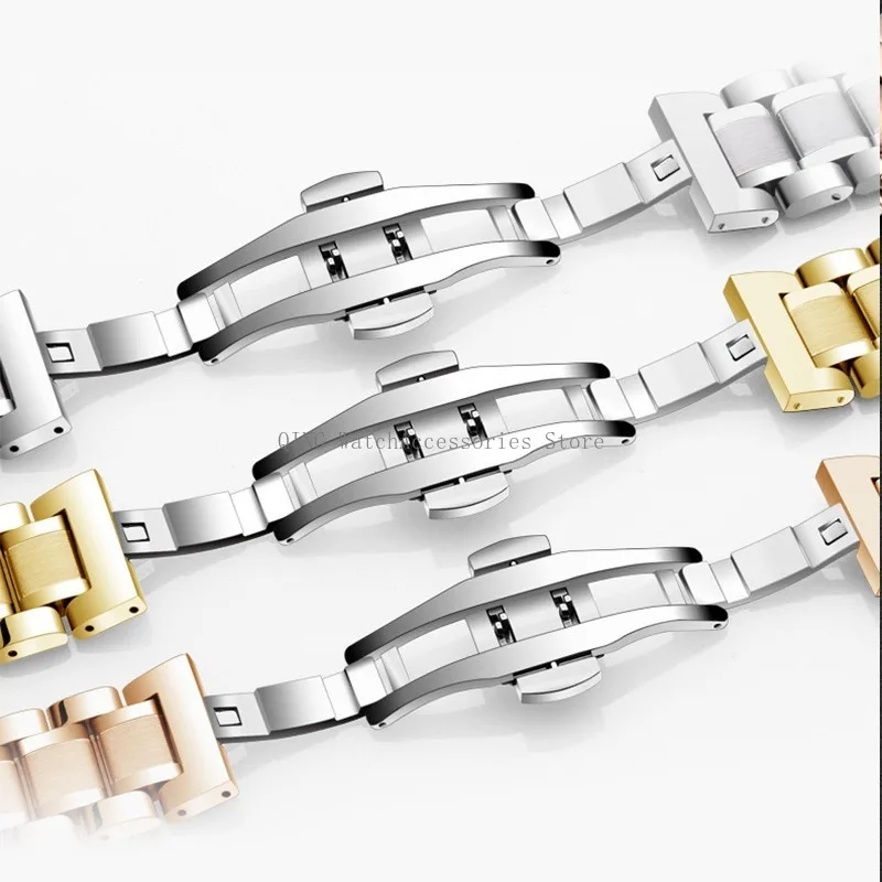 Sleek Stainless Steel Curved End Watchband - Universal Metal Wristband