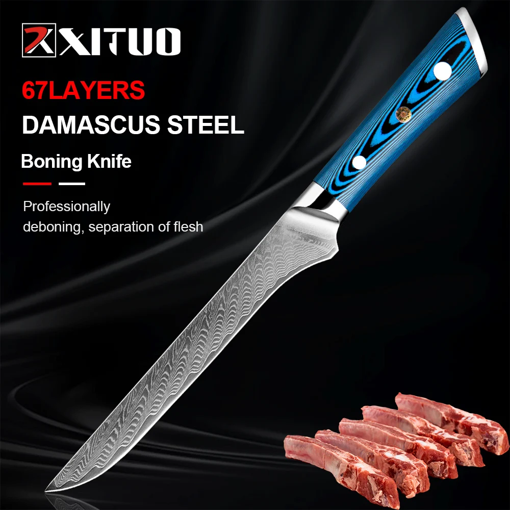 

Boning Knife XITUO 5.5 inch Grade Boning Fillet Knife Japanese VG10 Steel Forged Knife for Meat, Fish, Deboning Full Tang Handle