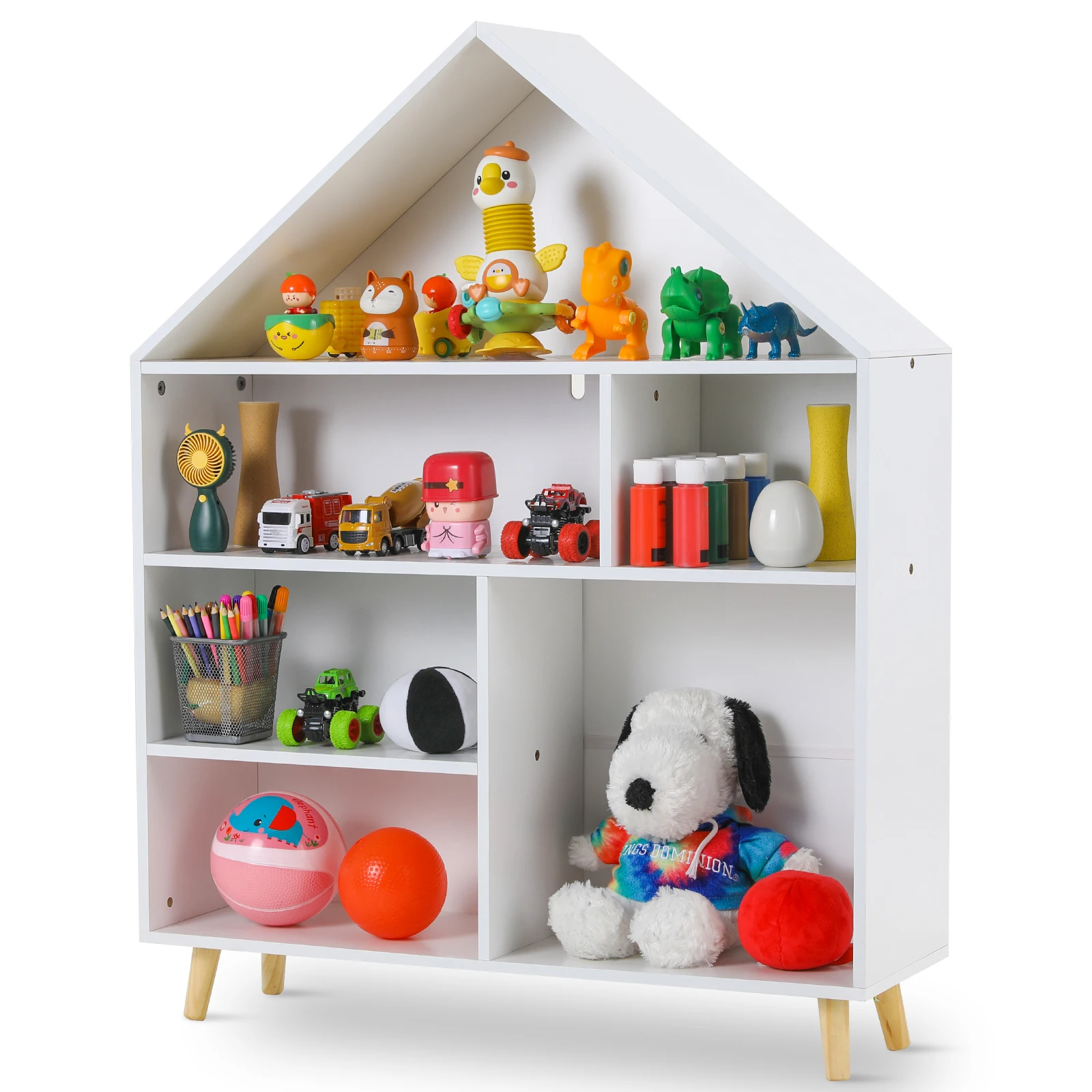 Toy and Book Organizer for Kids Wooden Storage Display Cabinet Bookshelf w/6 Open Shelves for Playroom, Classroom, Living Room 2