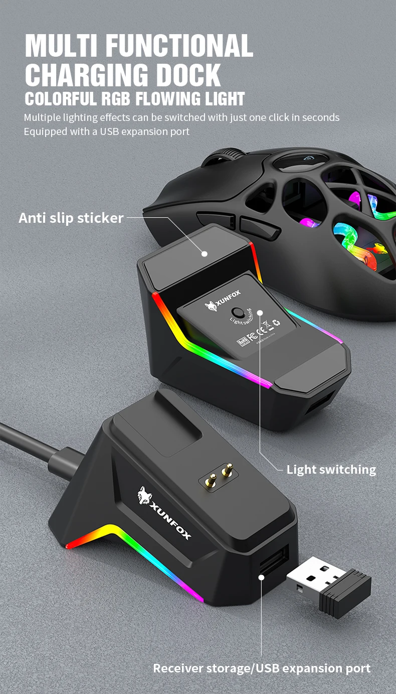 XUNFOX Wireless 2.4g Mouse Lightweight Competitive Game Mouse Charging Bluetooth Three-mode 1K Return Rate 12000DPI Computer