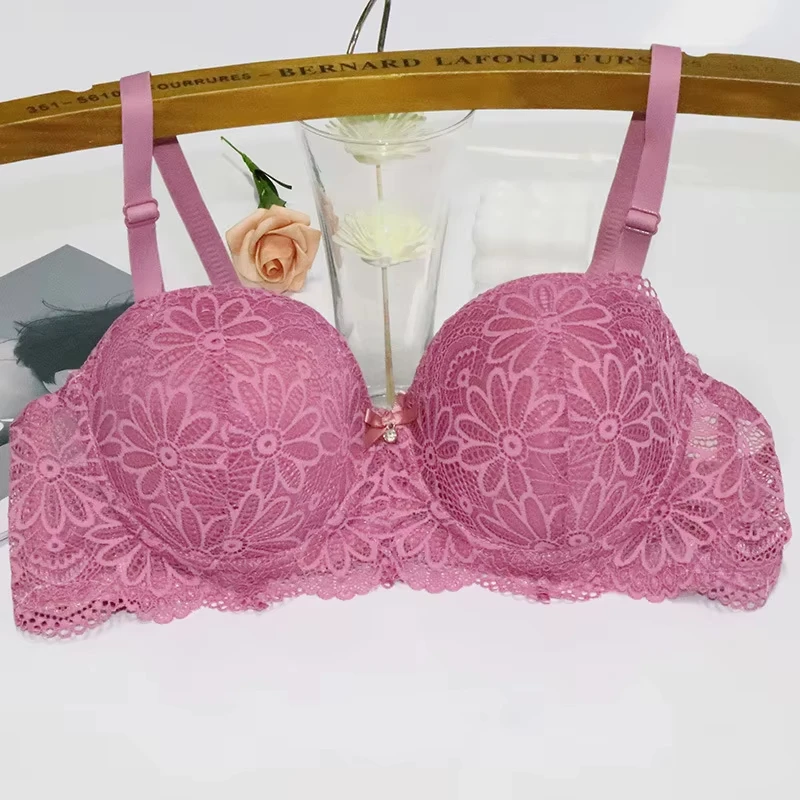 Lace Bra for Women Big Cup 1/2 Sexy Floral Underwire Underwear Ladies Push Up Thin Bra Half Cup 36-42C Black Gather Brassiere 3