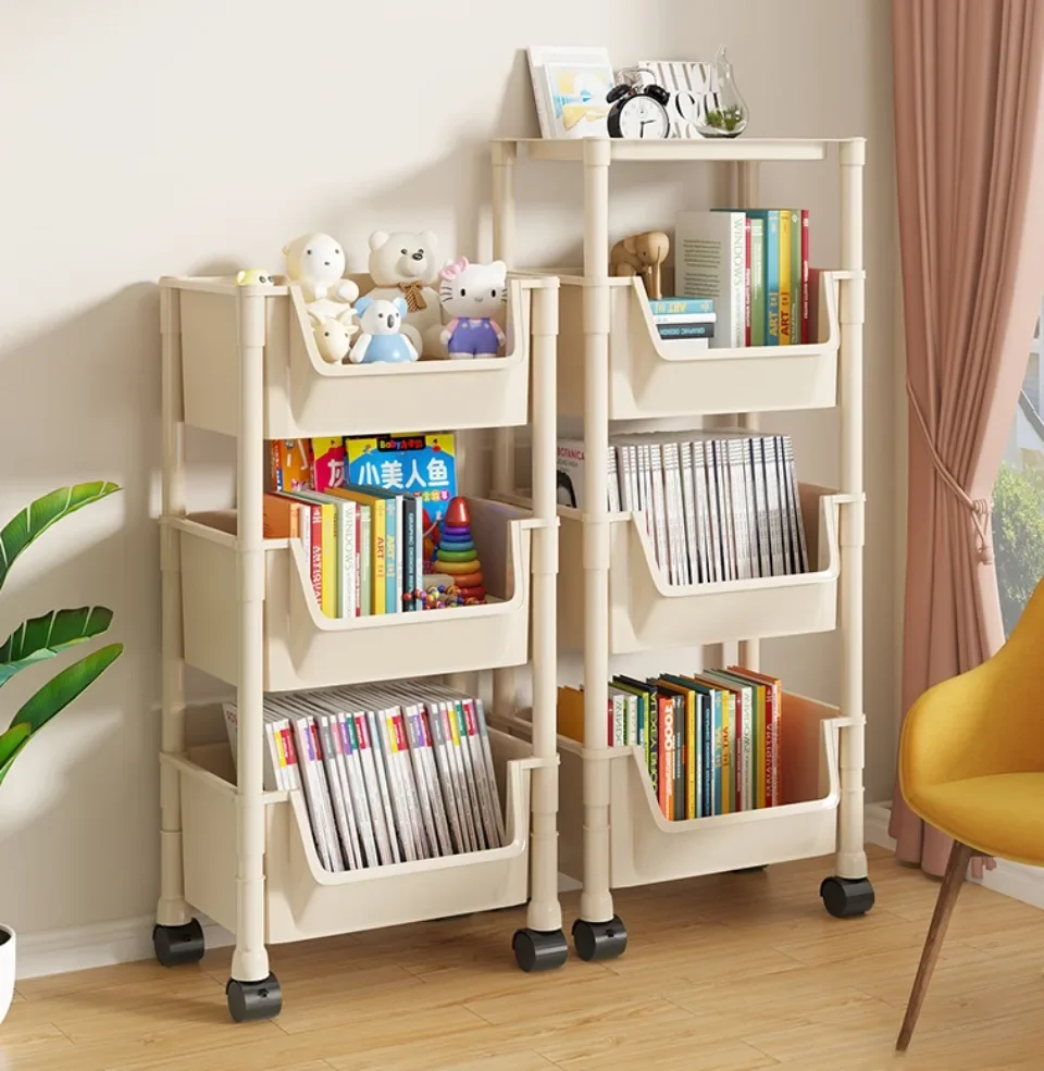 Portable Trolley Bookshelf Display Cabinet Corner Creative Living Room Mobile Movable Bookshelf With Wheels Kitchen Storage Rack