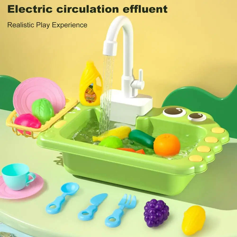 Kids Housekeeping Toy Mini Toddler Playhouse Dishwasher Sink Set with Running Water System Pretend Role Play Dinosaur for Boys