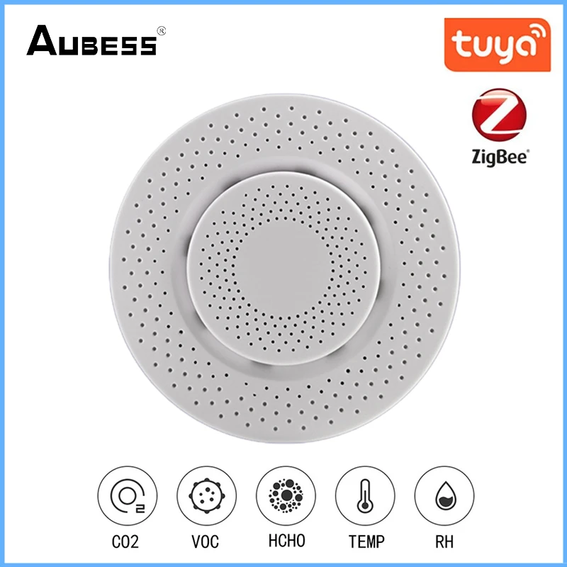 Aubess Zigbee Tuya CO2 Sensor Carbon Dioxide Detector Smart Home Air Box Formaldehyde VOC Temperature Sensor Humidity Detector home alarm system keypad