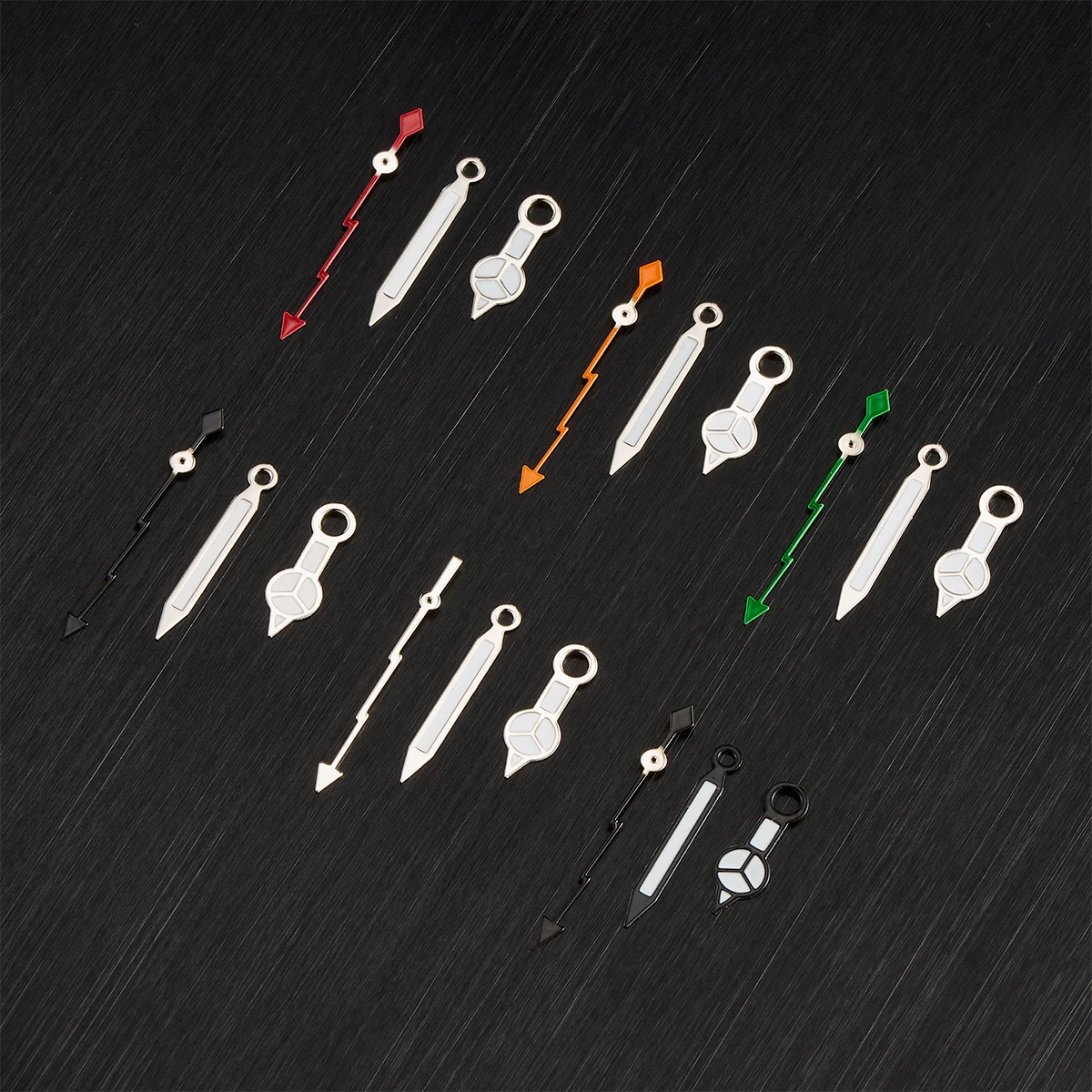 Green Luminescent Edged Watch Hands Accessories in Black and Silver with Orange Accents