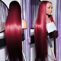 250 Density 99J Burgundy 13x6 Lace Frontal Human Hair Wigs Brazilian Colored 30 40 Inch Straight Red Lace Front Wigs Human Hair 1