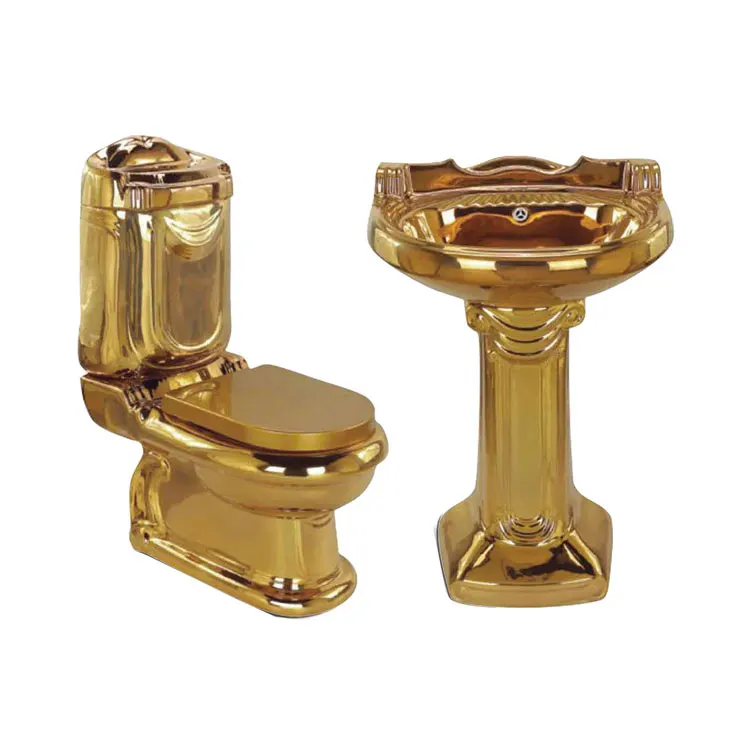 European luxury vintage bathroom wc ceramic gold two piece toilet 4