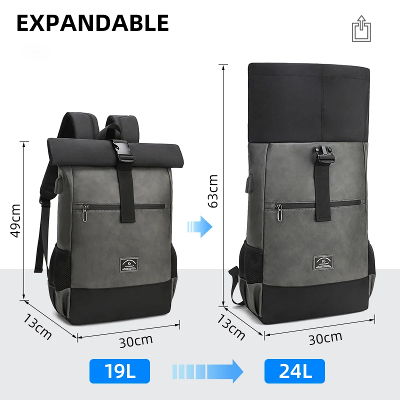 Waterproof usb Computer Backpacks Bags Lightweight PU Leather Men