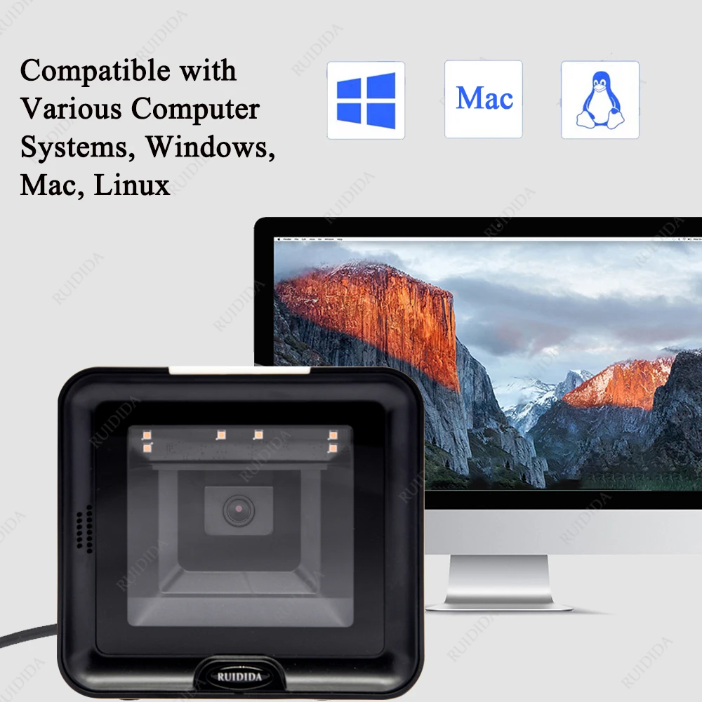 Platform Barcode scanner Desktop Bar code Reader Scanning 2D Hands-Free Bar code Scanner Wired USB Scanner QR Code PDF Barras
