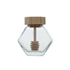 100ml/380ml Bamboo Wood Cover Hexagonal Glass Jar with  Stirring Dipper Hexagon Honey Container 100ml Iron Cap Storage Bottle 3