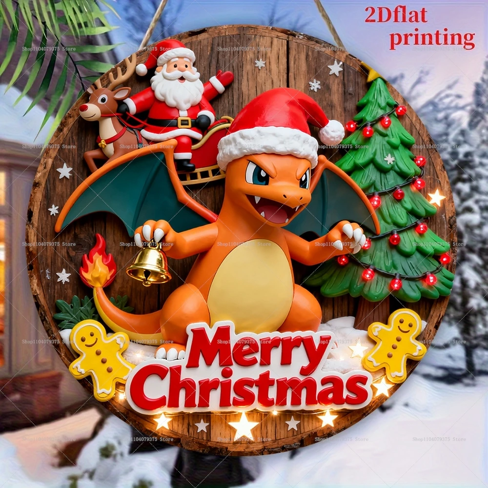 Merry Christmas Pokémon Sign Personalized Round Wooden Hanging Plaque Front  Door Wall Holiday Party Celebration Decoration - AliExpress, image size:1000x1000