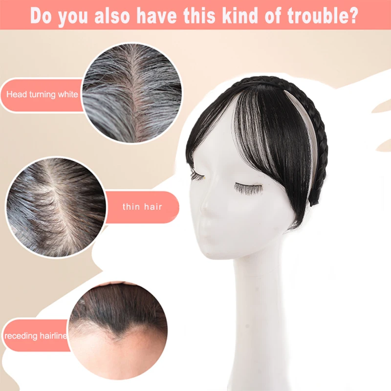 LUPU Elegant Synthetic Hair Extension Band Black Brown Braided Hairband Lightweight Fluffy Front Hair Piece for Women