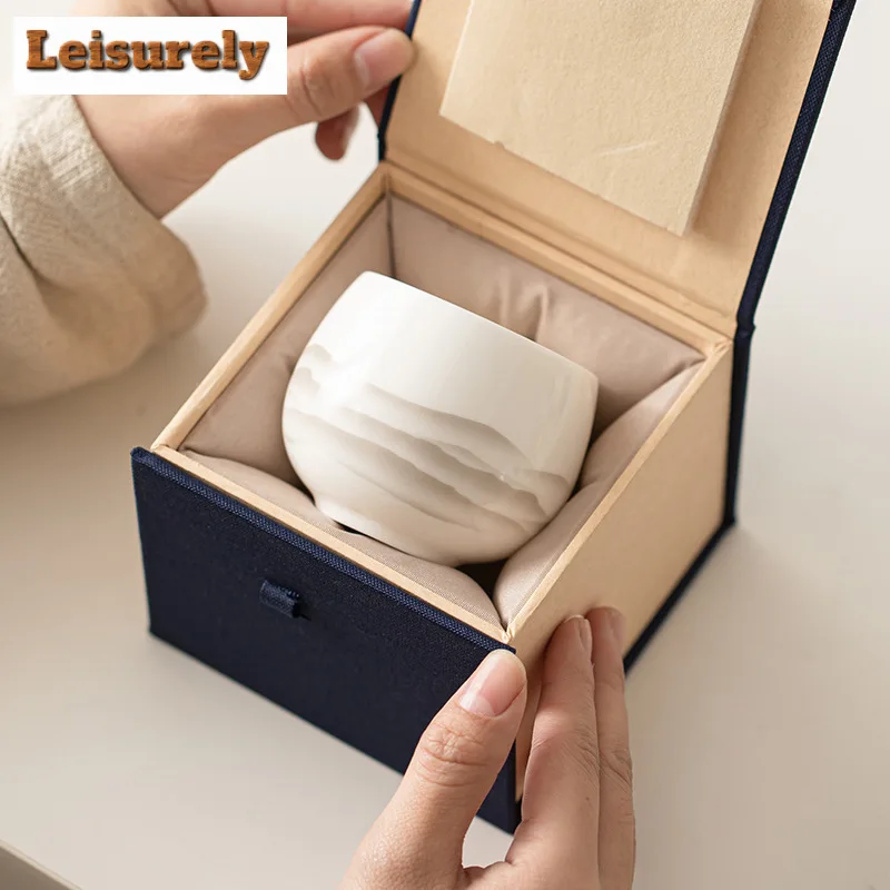 130ml Dehua Mutton-fat Jade Porcelain Tea Cup Retro Ink Mountain Master Cup Tasting Personal Tea Bowl Chazhan Drinking Gift Box