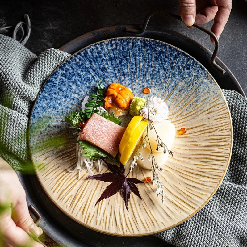 Ceramic Western Cuisine Plate Eight Inch Underglaze Color Flat Plate European Household Circular Vegetable Dish