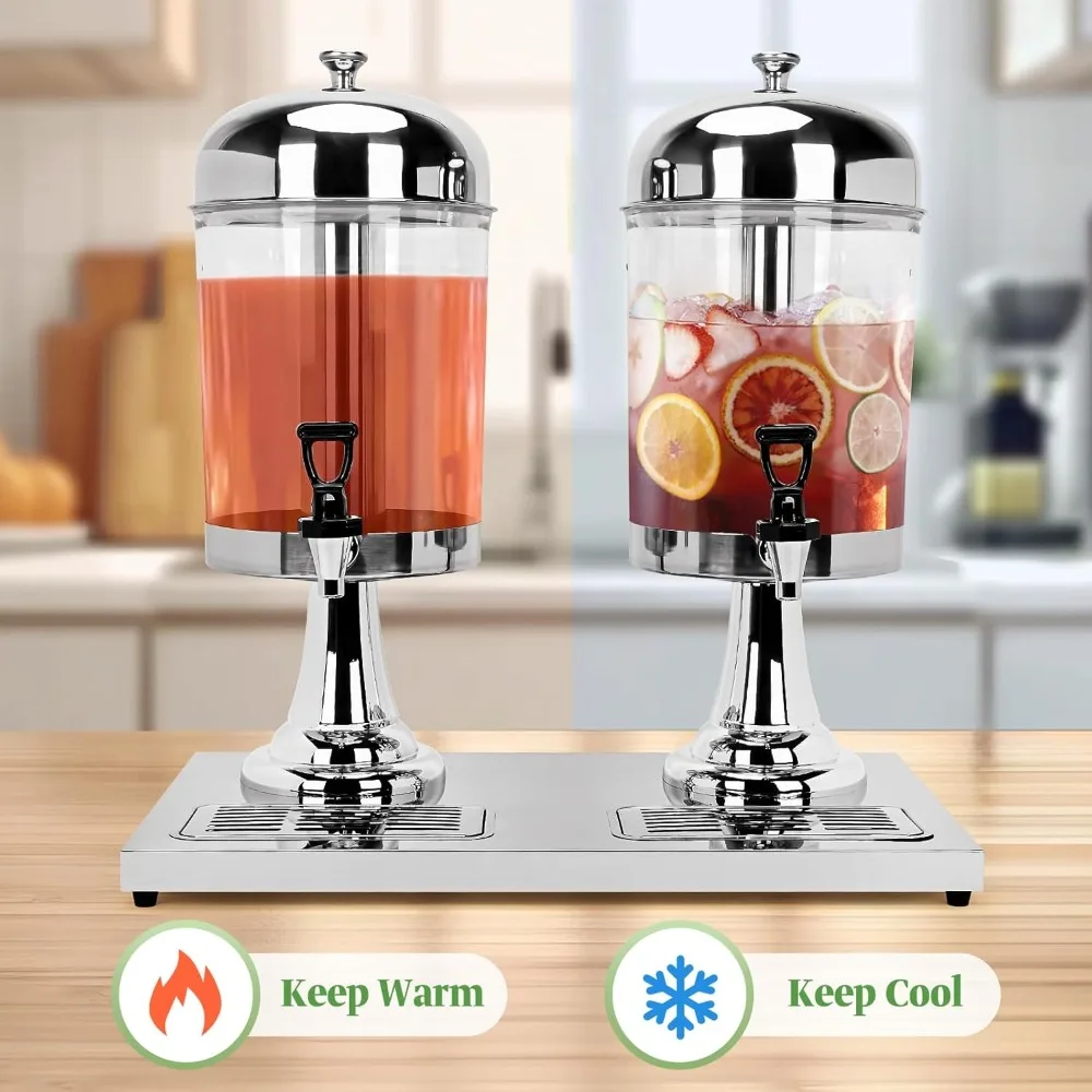 4.4 gallon dual drink dispenser, beverage dispensers with ice core and spigot, stainless steel juice dispenser for parties, wed