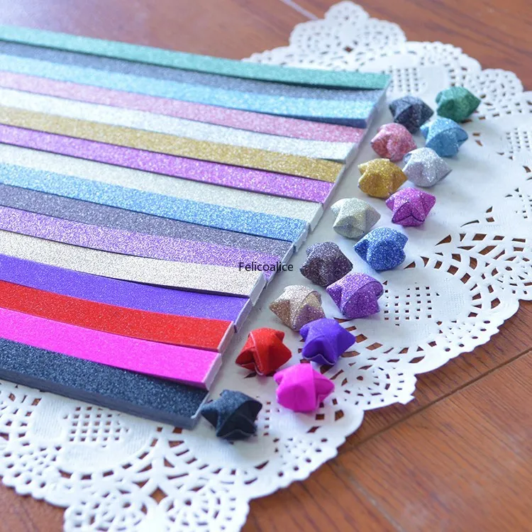 60 Pz/Lotto Kit Pieghevole Lucky Origami Rainbow Color Pure Color Pearl Shine Paper Wish Star Paper Strips Paper Crafts Gift