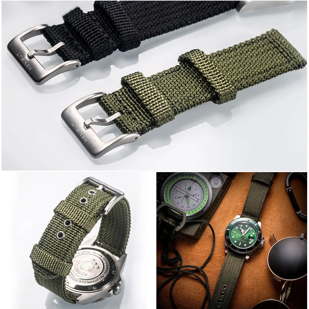 Hemsut Nylon-Uhrenarmbänder mit Schnellverschluss, militärische, atmungsaktive, wasserdichte Armbänder, 18/20/22/24 mm – Detail 4