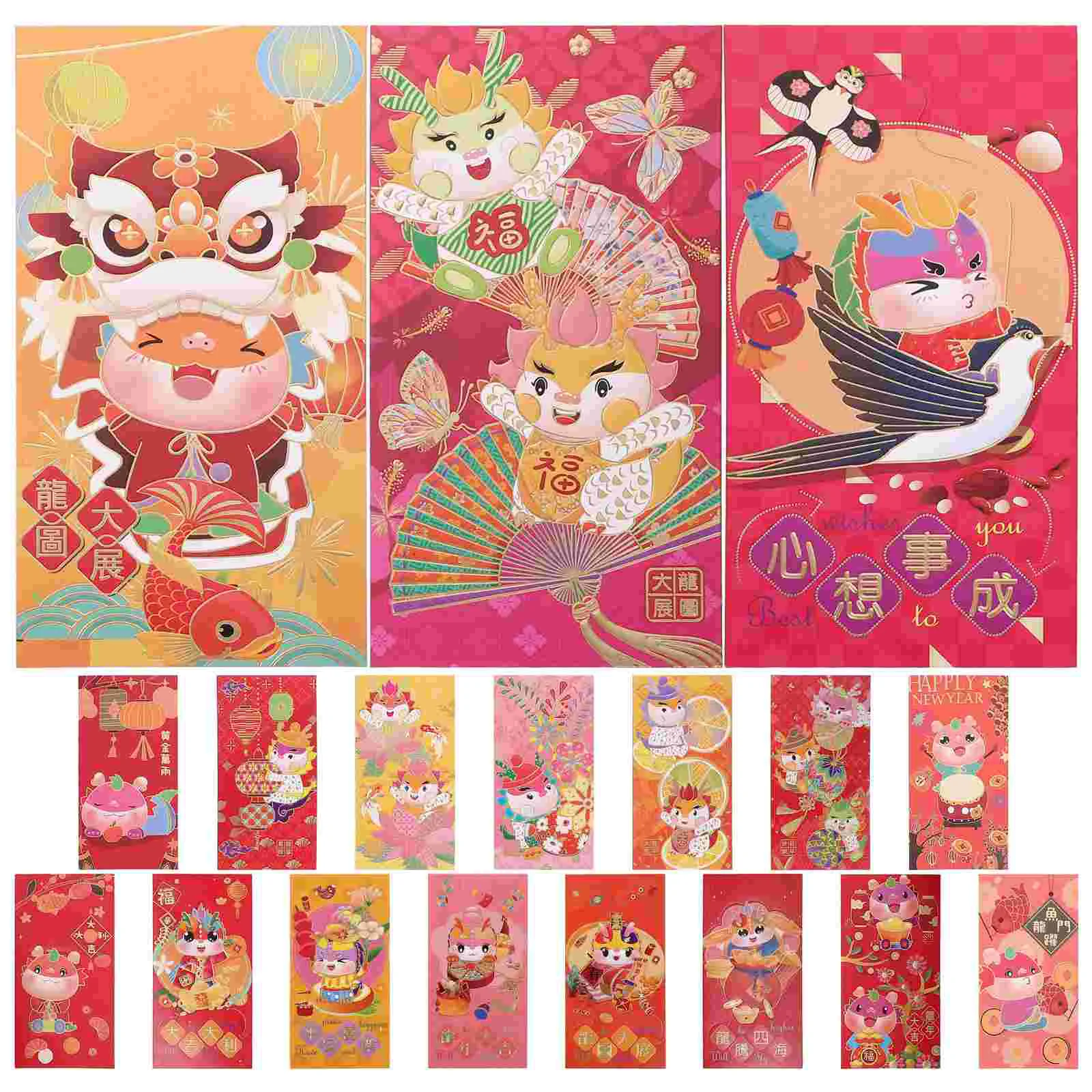 

Chinese Red Envelopes New Year Hong Bao 2024 Year Dragon Red Packets Lai See Luck Money Bag Spring Festival Envelopes New Year