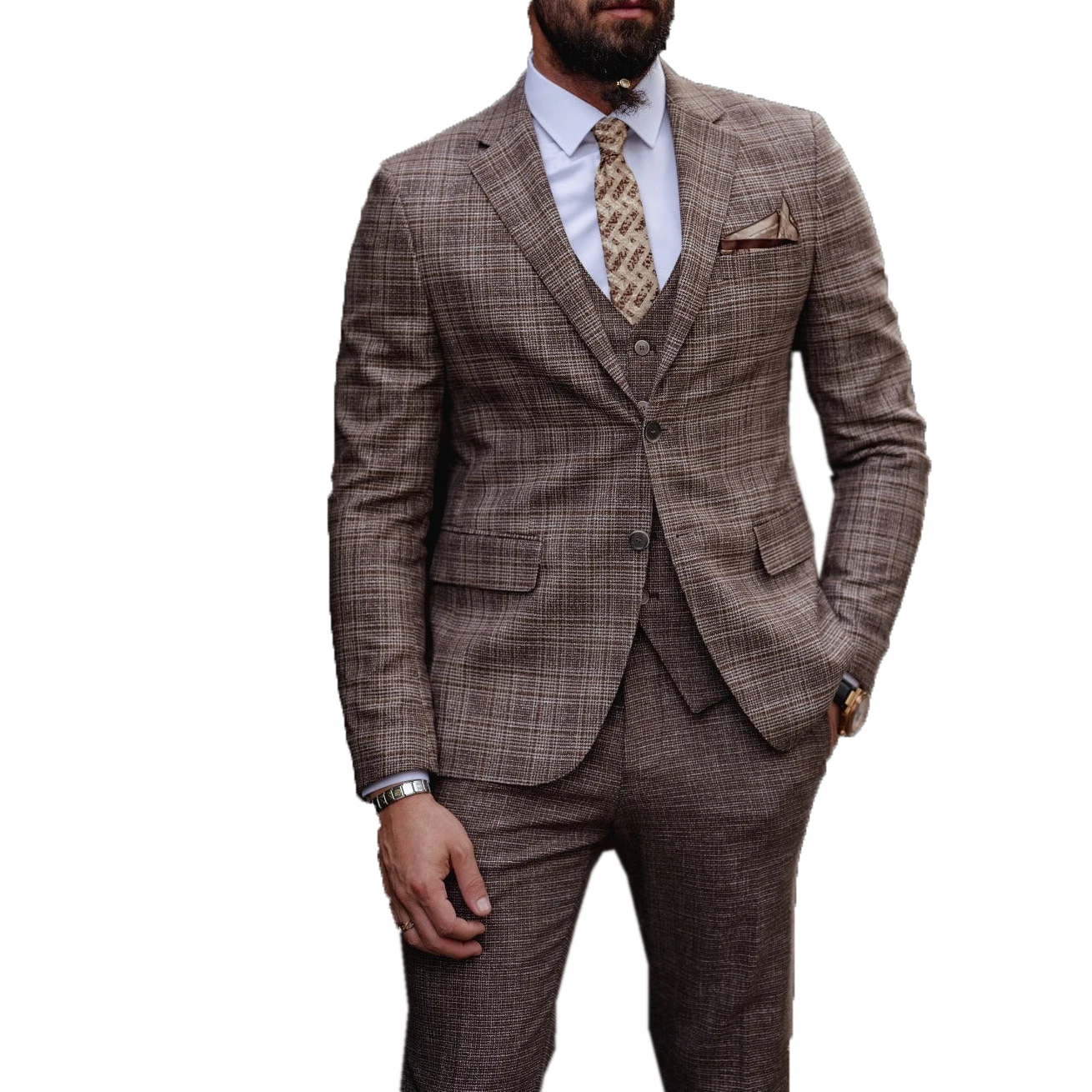 Checkered Pinstripe Men's Suit 3 Pieces Blazer Pants Single Business Formal Work Wear Wedding Groom Plus Size Costume Homme