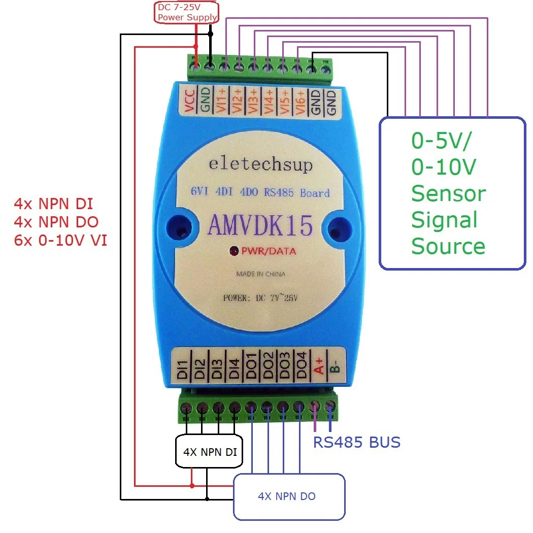 

4/6 Channel 4-20MA 0-10V Current Voltage Analog Input & 4ch NPN DI-DO RS485 Modbus Rtu PLC HMI PC Text Editor IO Expansion Board