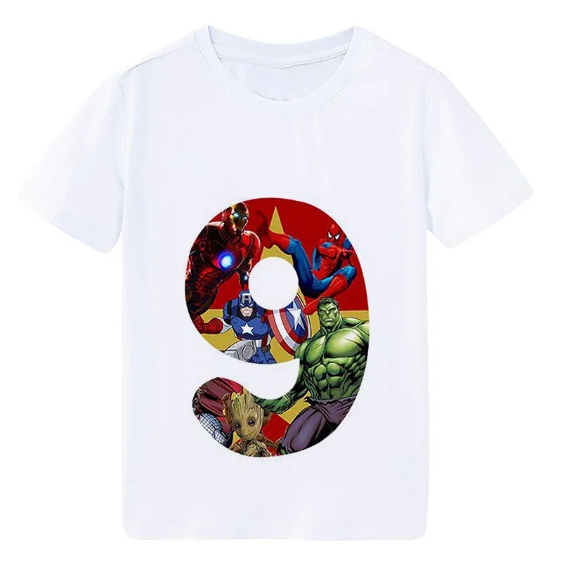 thumbnail image 1 of Camiseta de algodón con dibujos animados para niña, ropa de fiesta de cumpleaños de Disney Marvel, camiseta para niños, número 1, 2, 3, 4, 5, 6, 7, 8 y 9, camiseta de cumpleaños de héroe para niña, 1 of 5