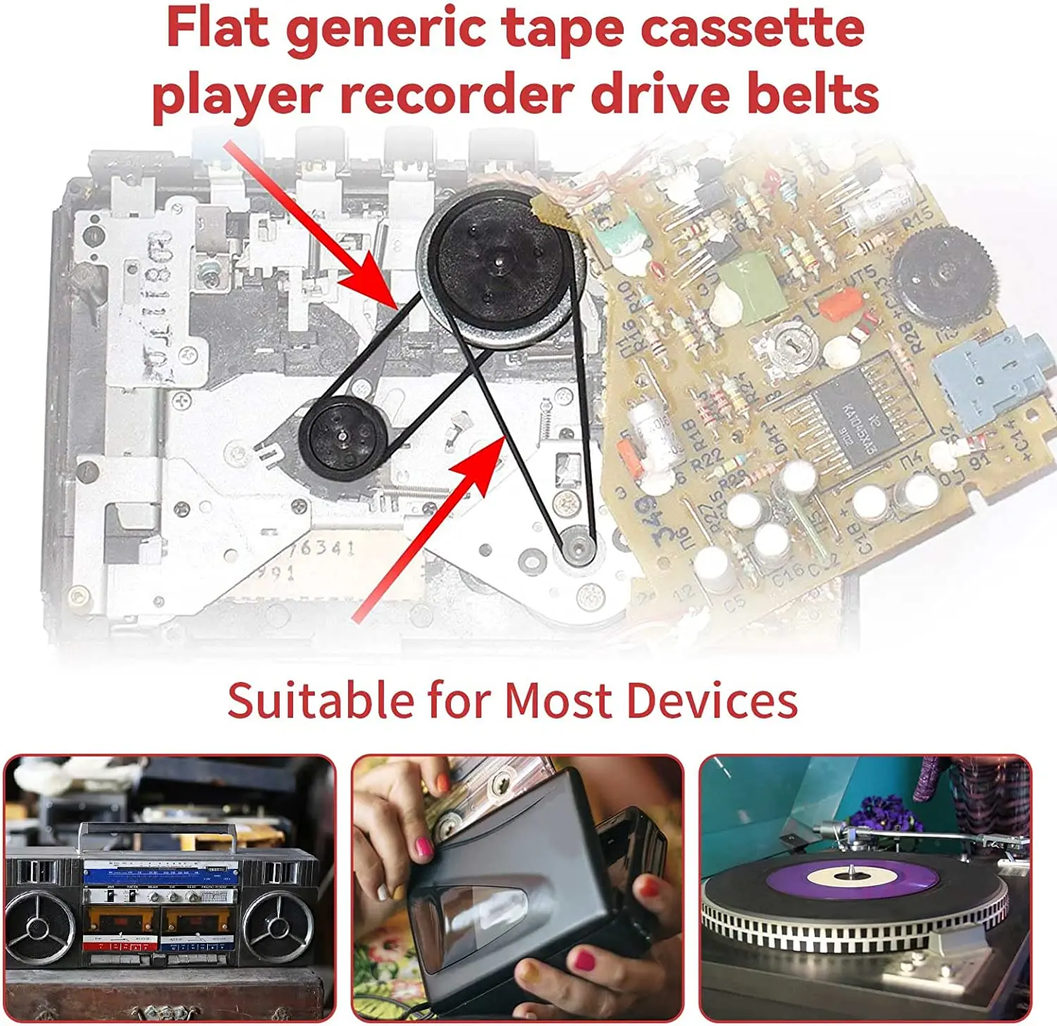 Cassette Tape Belt 30/35/50pcs Mix Cassette Tape Replacement Rubber for CD DVD Cassette Tape Recorder Turntable