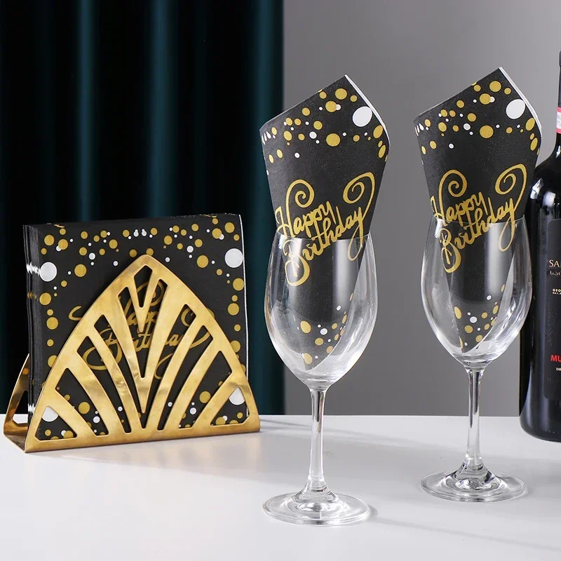 20pcs/Pac 33cm New Black and Gold Birthday Printing Paper Napkins Party Colorful Letter Happy Birthday Pure Wood Pulp Paper paper napkins