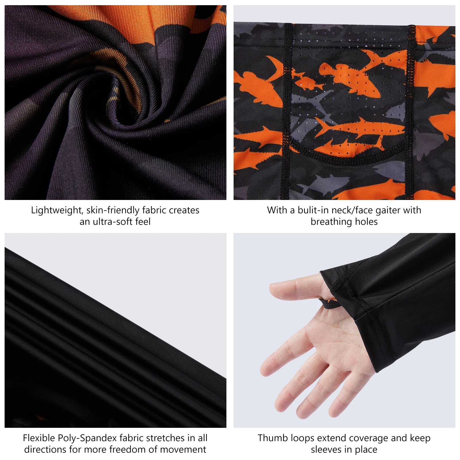 Youth UPF 50+ Hooded Shirts with Mask UV Neck Gaiter Sun Protection Long Sleeve T Shirt for Fishing Swim Bassdash