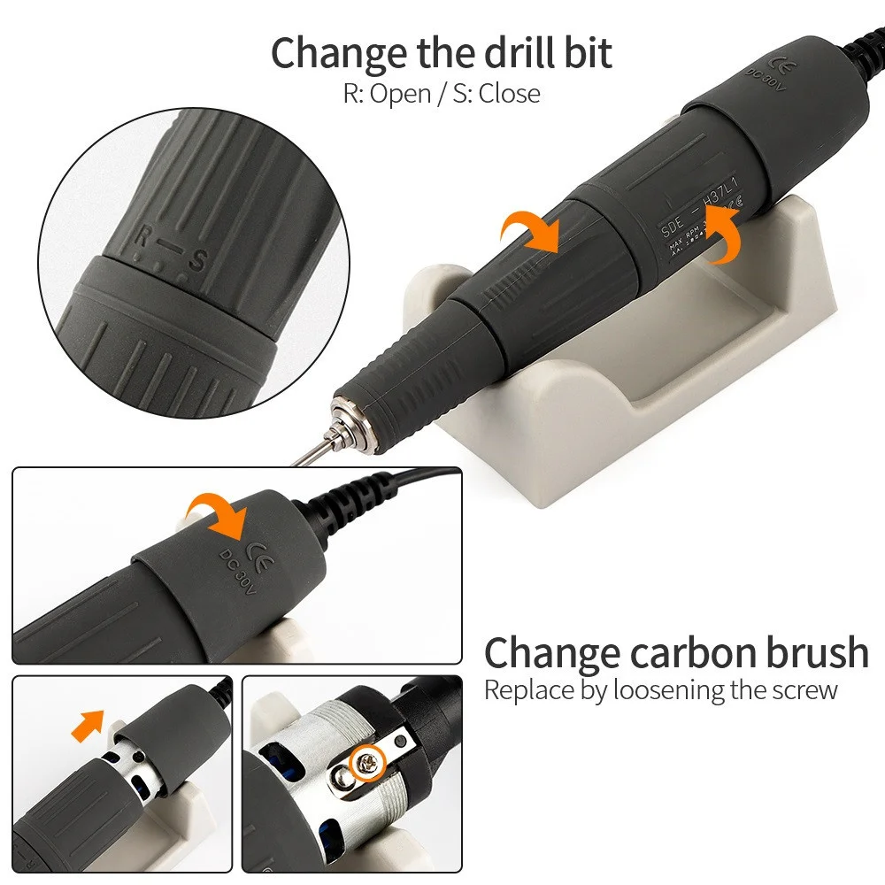 65W BT Marathon Champion 3 Control Box STRONG210 35K H37L1 H200 Electric Nail Drill Handpiece Manicure Machine Set Grinding Tool 5