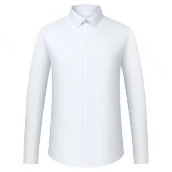Men's Classic French Cuffs Solid Dress Shirt Fly Front Placket Formal Business Standard-fit Long Sleeve Office Work White Shirts 5