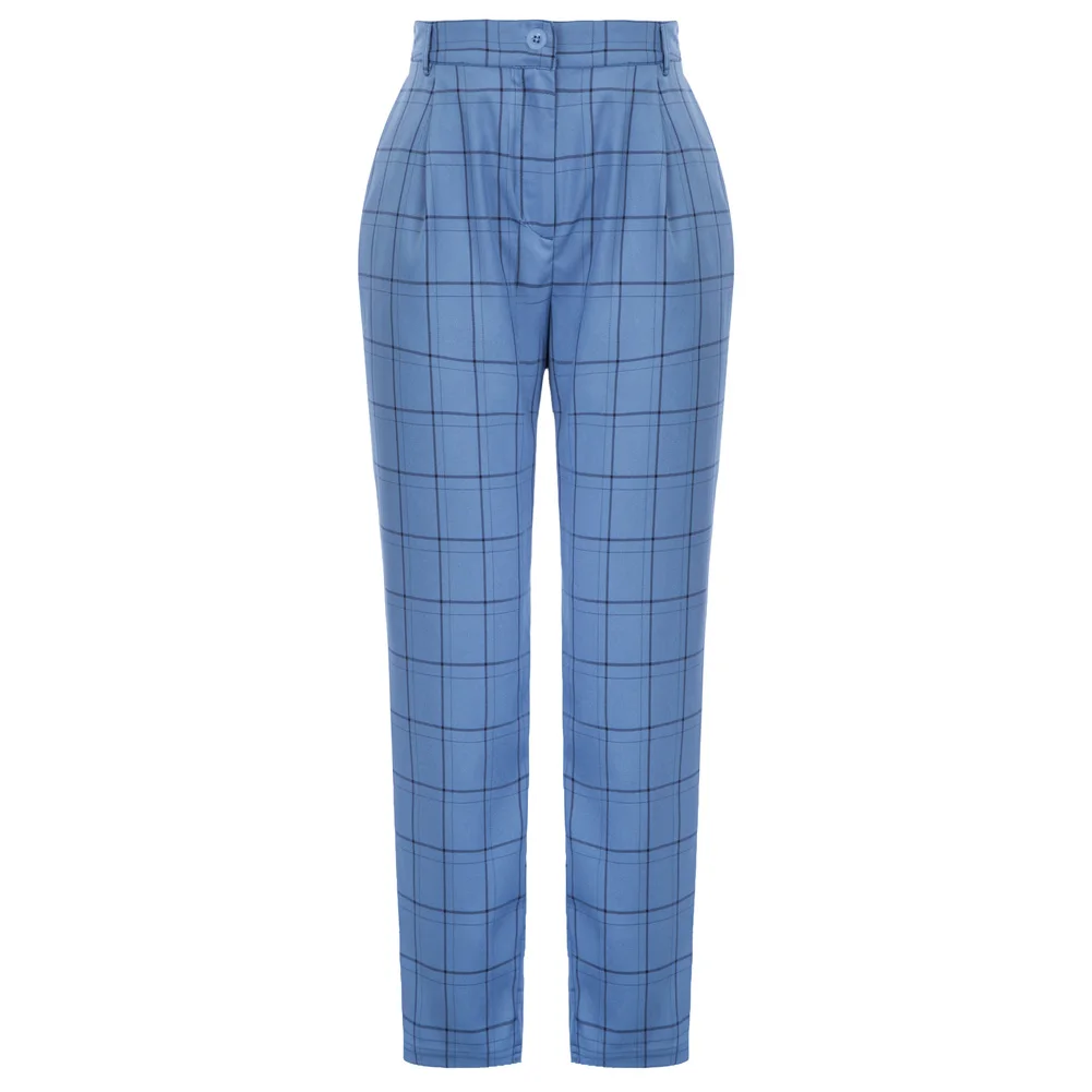 GK Women's Pencil Pants Ankle Length Skinny Capri With Pockets Plaided OL Elastic Waist Office Lady Elegant Fashion Trousers