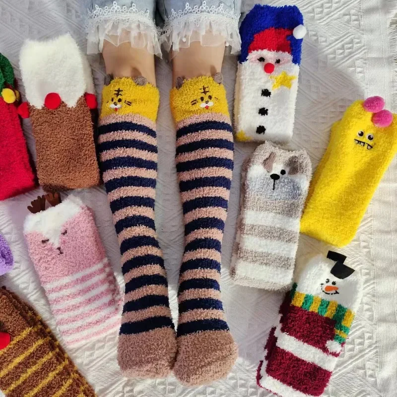 

Corallite Boys and Girls Children's Long Socks Baby Autumn and Winter with Wool Thickened Christmas Parent-child Floor Socks