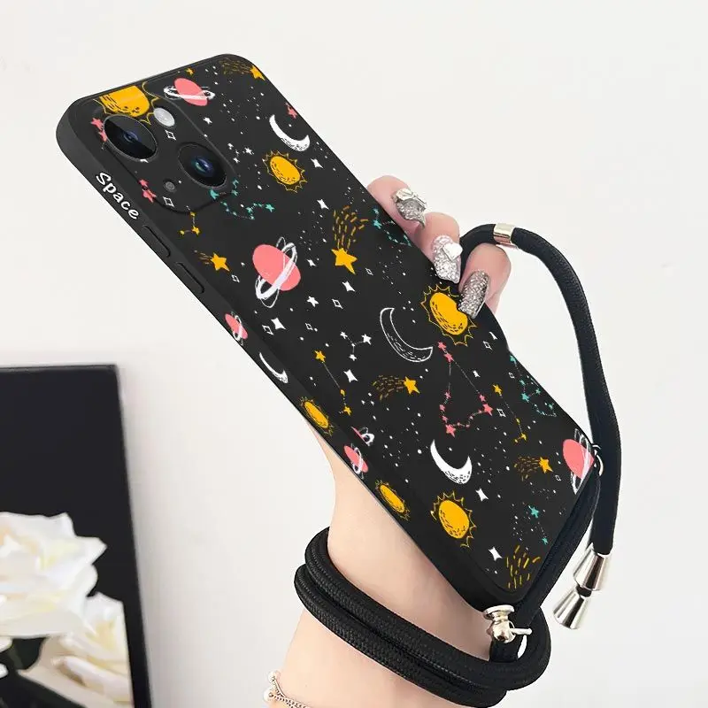 

Full Sky Star Crossbody Lanyard Silicone Phone Case For iPhone 14 13 12 11 Plus Pro Max Mini X XR XS 8 7 6 6S Plus Cover