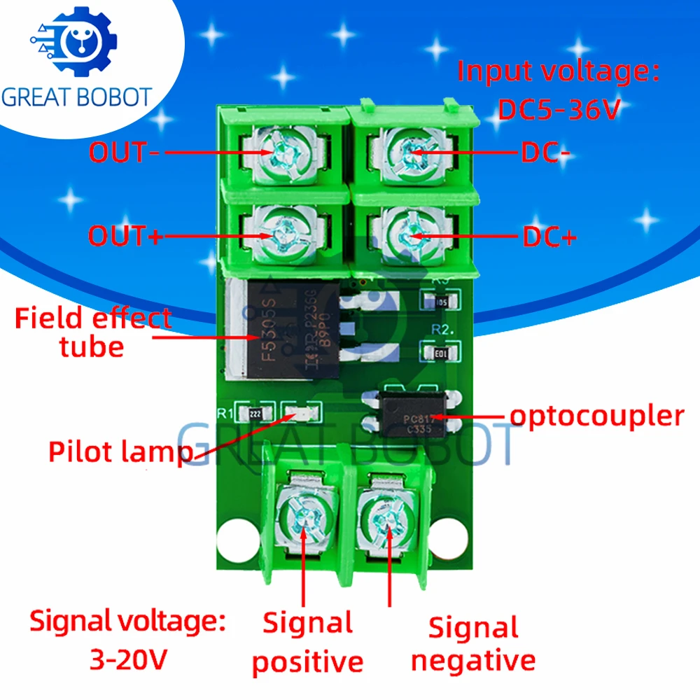 Elektronik Kontrol Kartı - DC Kontrollü MOSFET Optocoupler Özellikli Tetiklemeli Anahtar Modülü