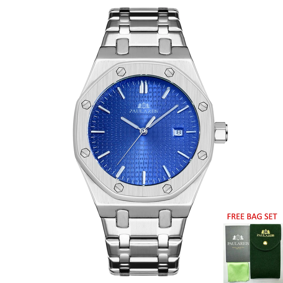 

Automatic Watches for Men Mechanical Self Wind Movement Stainless Steel Business Blue Rose Yellow Gold Date Reloj Hombre Baratos