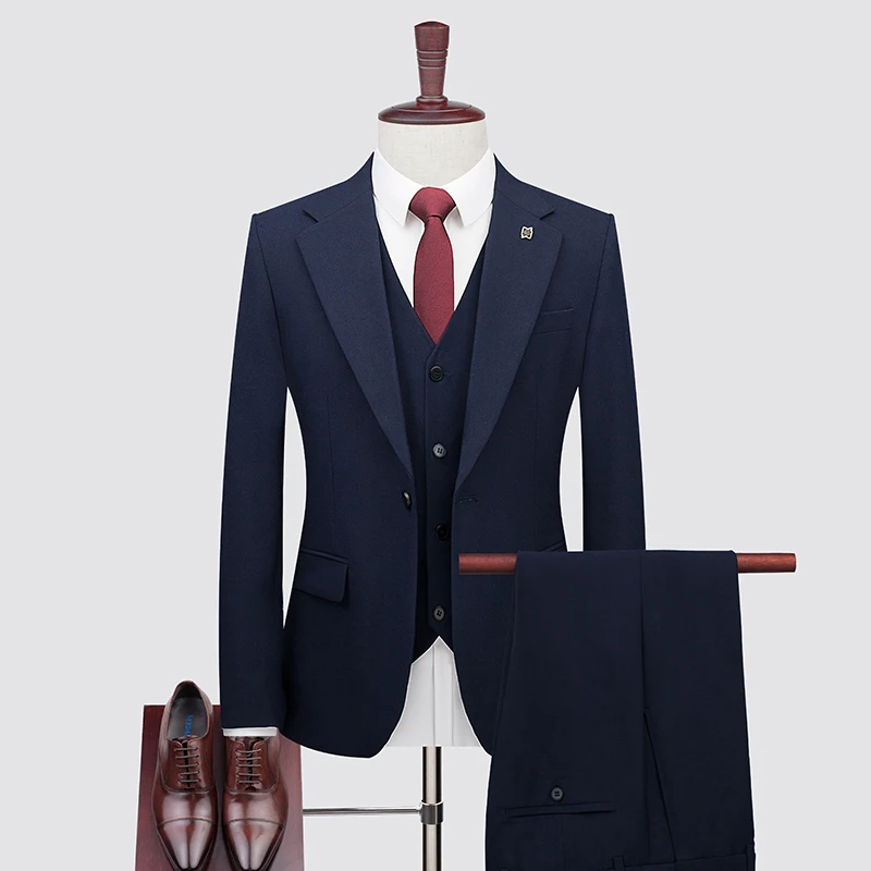 Men's Big Size Summer Thin Three-Piece Business Suit Set-Fashionable One-Button Handsome Dress Suit with Vest And Trousers