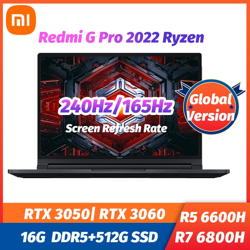 

New Xiaomi Redmi G Pro Gaming Laptop 2022 AMD Ryzen R7-6800H/R5-6600H RTX3060/RTX3050 GPU 16" 2.5K 165Hz/240Hz Game Notebook PC