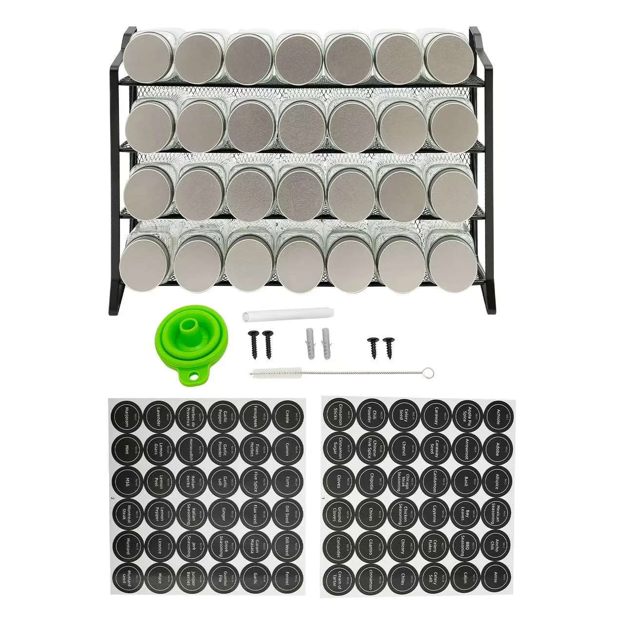 4-stufiges Gewürzregal mit 28 Gläsern, robuster Organizer aus Eisengeflecht, an der Wand montierbare Küchentheken-Aufbewahrung für Gewürze und Speisekammer – Detail 9